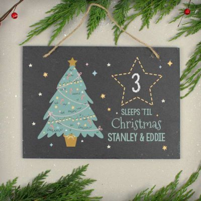 (image for) Personalised Christmas Chalk Countdown Hanging Large Slate Sign