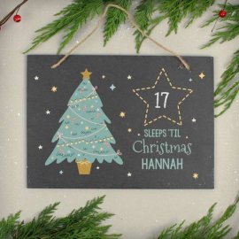 (image for) Personalised Christmas Chalk Countdown Hanging Large Slate Sign