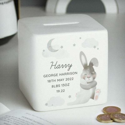 (image for) Personalised Baby Bunny Ceramic Square Money Box