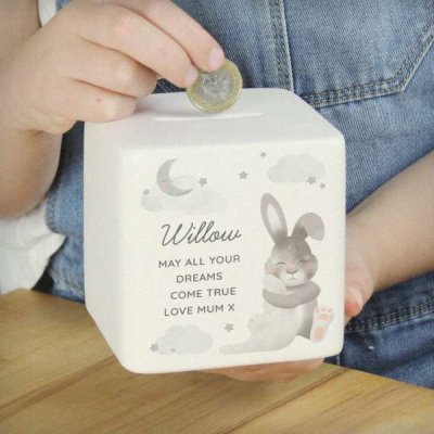 (image for) Personalised Baby Bunny Ceramic Square Money Box