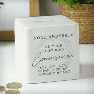 (image for) Personalised First Holy Communion Ceramic Square Money Box