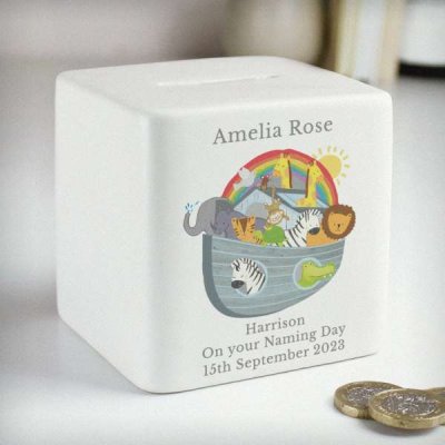 (image for) Personalised Noahs Ark Ceramic Square Money Box
