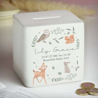 (image for) Personalised Woodland Animals Ceramic Square Money Box