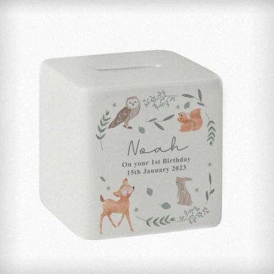 (image for) Personalised Woodland Animals Ceramic Square Money Box