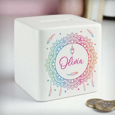 (image for) Personalised Dreamcatcher Ceramic Square Money Box