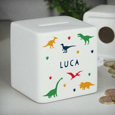 (image for) Personalised Dinosaur Ceramic Square Money Box