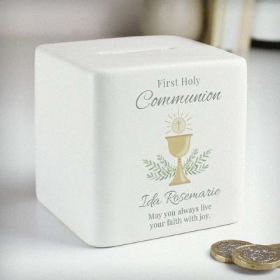(image for) Personalised First Holy Communion Ceramic Square Money Box