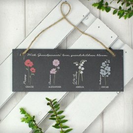 (image for) Personalised Flower of the Month Hanging Slate Plaque