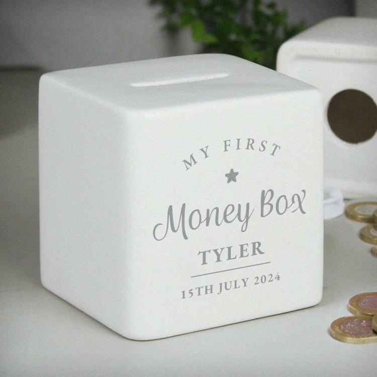 Modal Additional Images for Personalised My First Ceramic Square Money Box