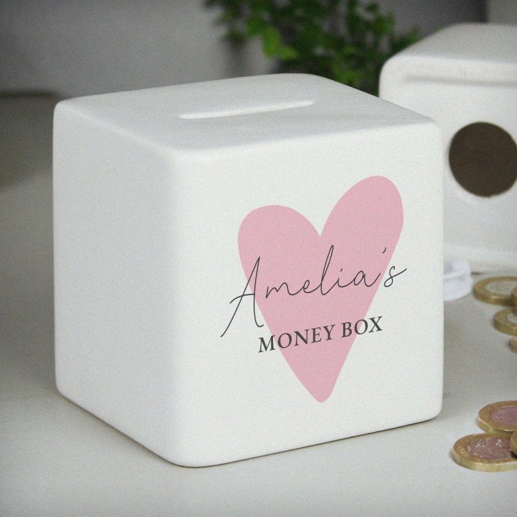 Modal Additional Images for Personalised Pink Heart Ceramic Square Money Box