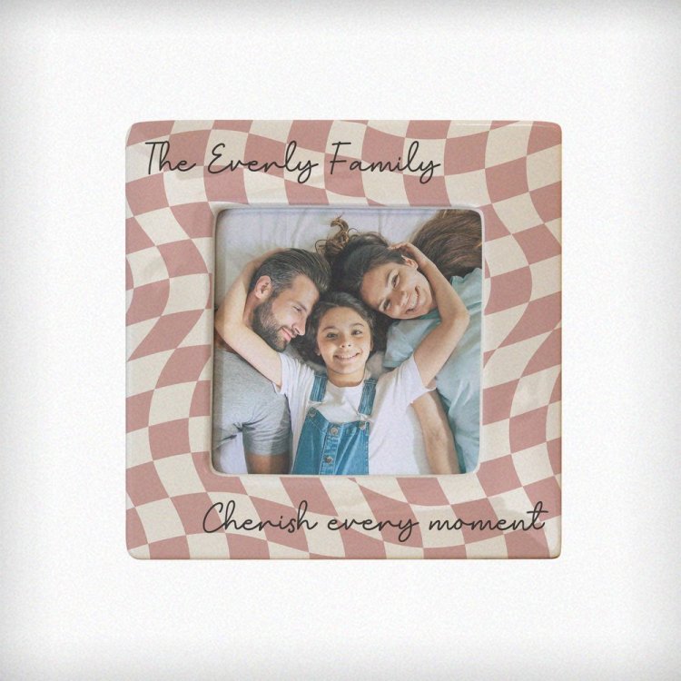 Modal Additional Images for Personalised Pink Checkerboard Ceramic 4x4 Frame