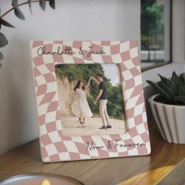(image for) Personalised Pink Checkerboard Ceramic 4x4 Frame