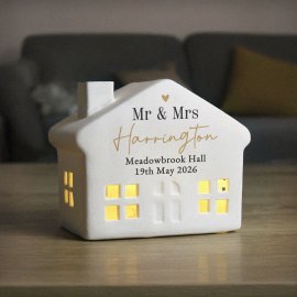 (image for) Personalised Black & Gold Free Text Ceramic LED House