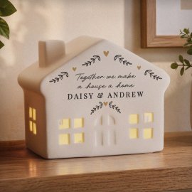 (image for) Personalised Black and Gold Wreath LED House