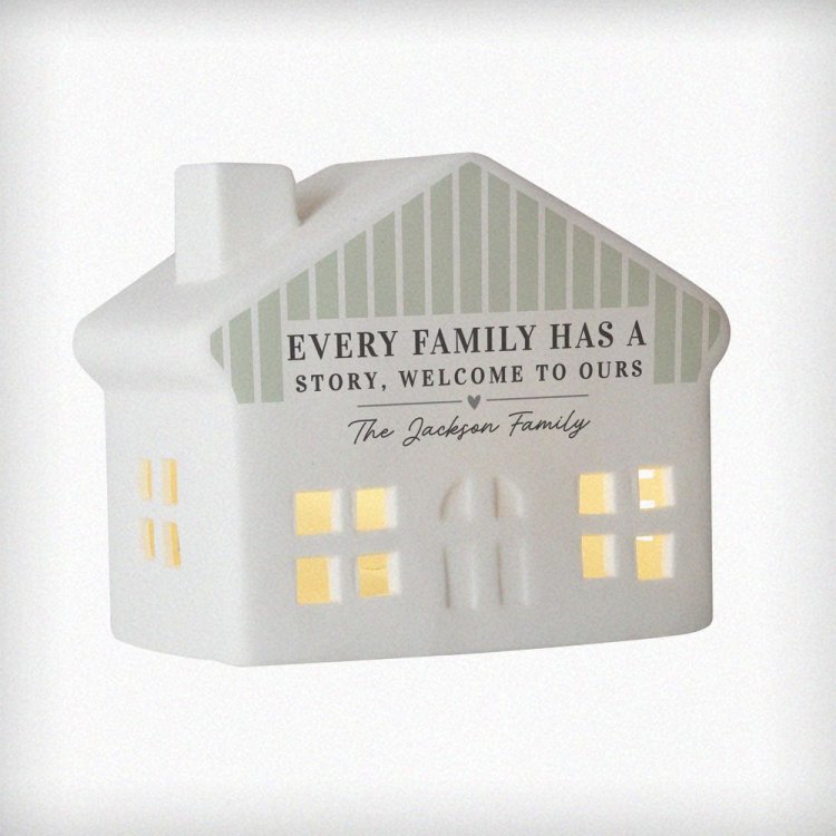 Modal Additional Images for Personalised Green Stripe LED Ceramic House Ornament