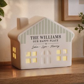 (image for) Personalised Green Stripe LED Ceramic House Ornament