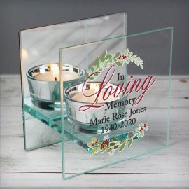 (image for) Personalised In Loving Memory Christmas Mirrored Glass Tea Light Candle Holder