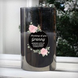 (image for) Personalised Floral Smoked Glass LED Candle