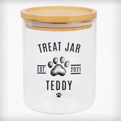 (image for) Personalised Pet Treats Glass Jar with Bamboo Lid
