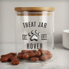 (image for) Personalised Pet Treats Glass Jar with Bamboo Lid