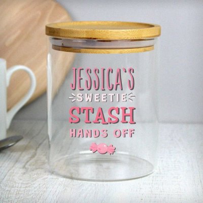 (image for) Personalised Sweetie Stash Glass Jar with Bamboo Lid