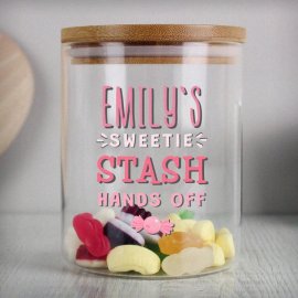 (image for) Personalised Sweetie Stash Glass Jar with Bamboo Lid