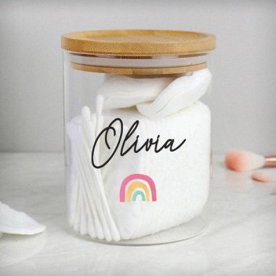 (image for) Personalised Rainbow Glass Jar with Bamboo Lid