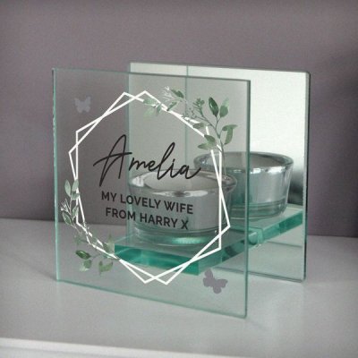 (image for) Personalised Botanical Mirrored Glass Tea Light Candle Holder
