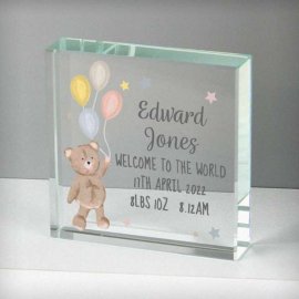 (image for) Personalised Teddy & Balloons Large Crystal Token