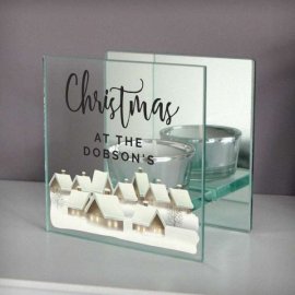 (image for) Personalised Christmas Village Mirrored Glass Tea Light Candle Holder