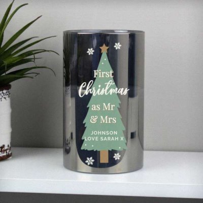 (image for) Personalised Christmas Tree Smoked Glass LED Candle