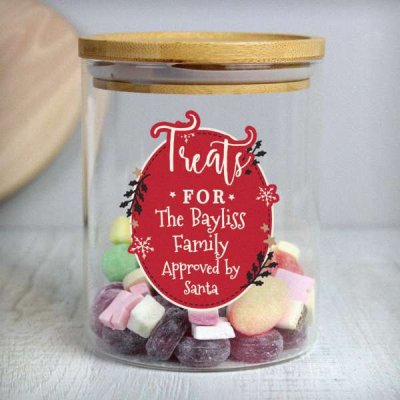(image for) Personalised Christmas Glass Jar with Bamboo Lid