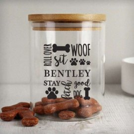 (image for) Personalised Glass Dog Treat Jar with Bamboo Lid