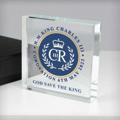 (image for) Personalised King Charles III Blue Crest Coronation Commemorative Crystal Token