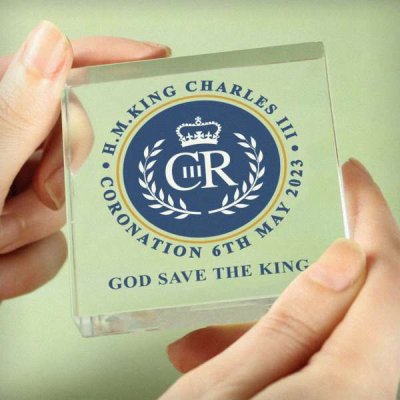 (image for) Personalised King Charles III Blue Crest Coronation Commemorative Crystal Token