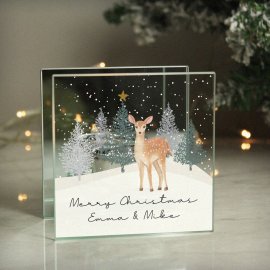 (image for) Personalised Christmas Deer Glass Tea Light Candle Holder