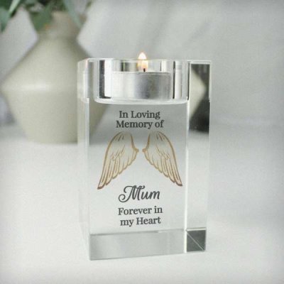 (image for) Personalised Angel Wings Memorial Glass Tealight Holder