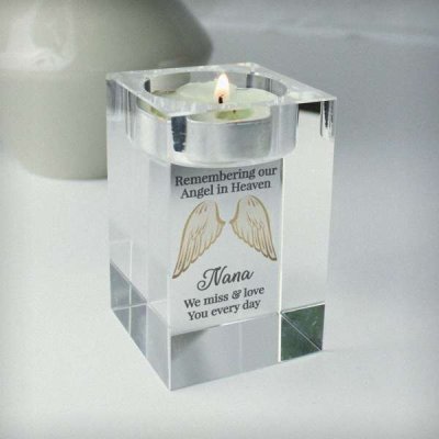 (image for) Personalised Angel Wings Memorial Glass Tealight Holder