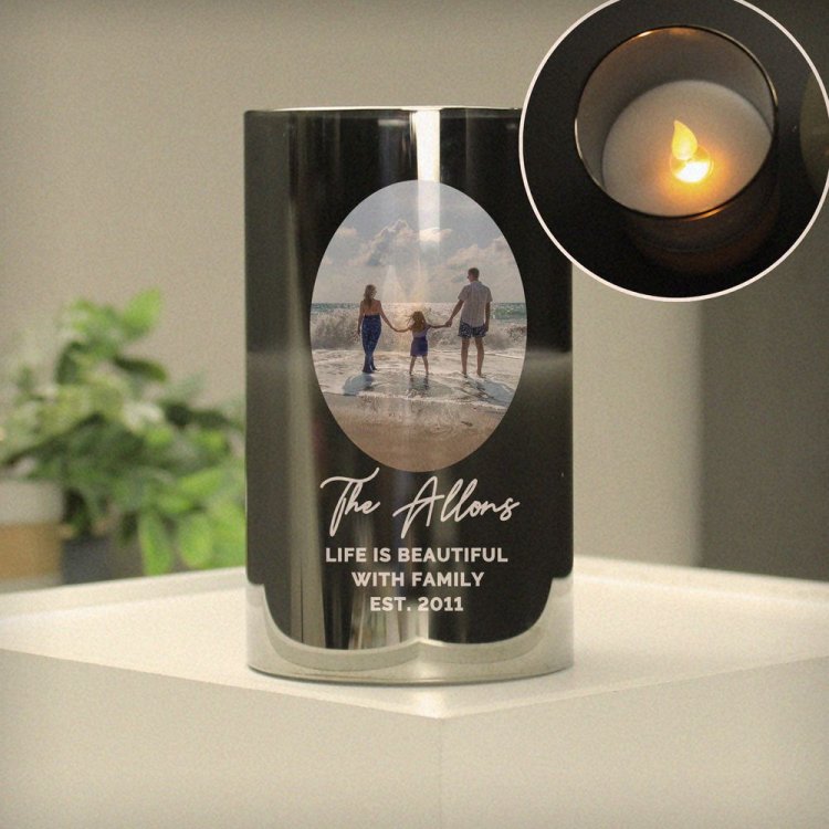 Modal Additional Images for Personalised Photo Upload Smoked Glass LED Candle