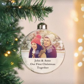 (image for) Personalised Message Photo Upload Glass Bauble