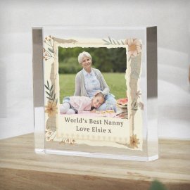 (image for) Personalised Wild Flowers Photo Upload Small Crystal Token