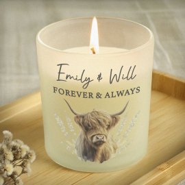 (image for) Personalised Highland Cow Frosted Glass Candle