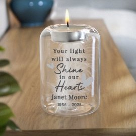 (image for) Personalised In Our Hearts Memorial Feather Tealight Holder