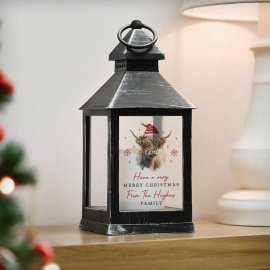 (image for) Personalised Highland Cow Christmas LED Lantern