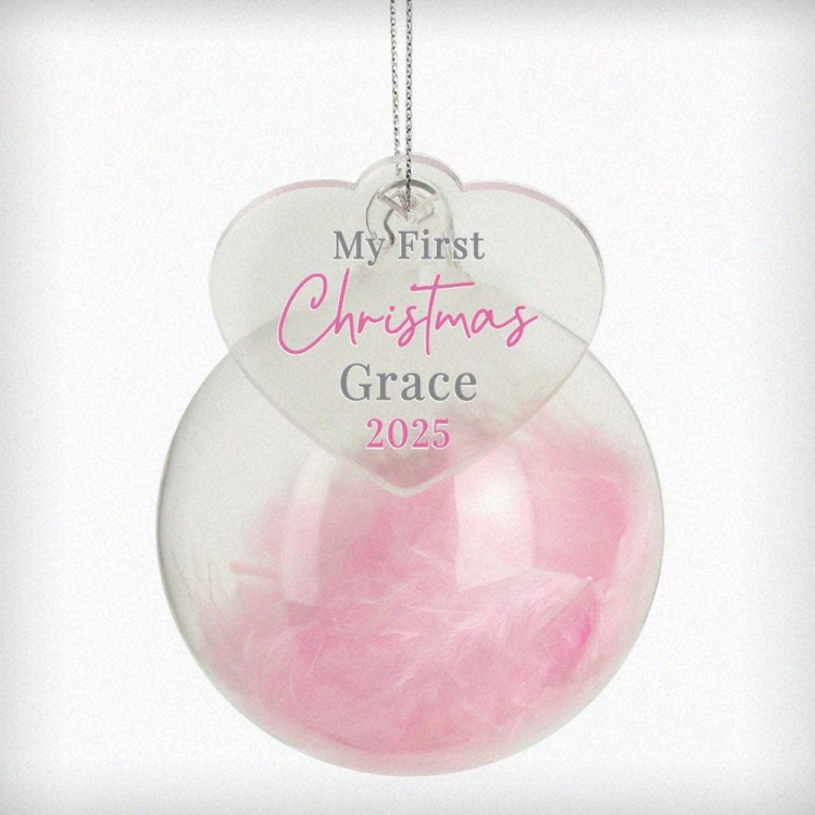 Modal Additional Images for Personalised My 1st Christmas Pink Feather Bauble