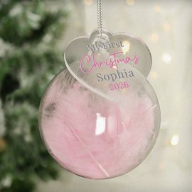 (image for) Personalised My 1st Christmas Pink Feather Bauble