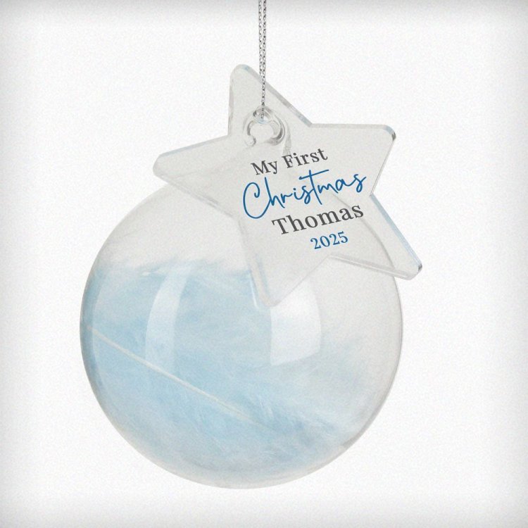 Modal Additional Images for Personalised My 1st Christmas Blue Feather Bauble