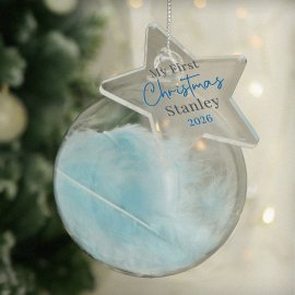 (image for) Personalised My 1st Christmas Blue Feather Bauble