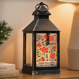 (image for) Personalised Poinsettia Black LED Lantern