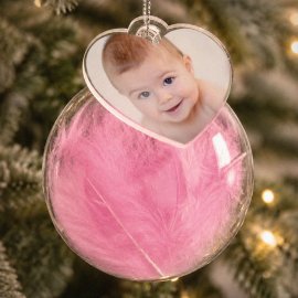 (image for) Personalised Photo Upload Pink Feather Glass Bauble